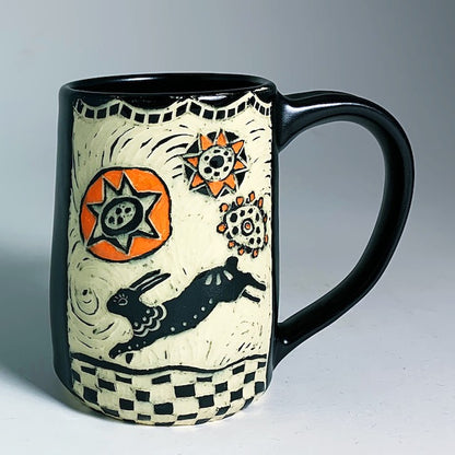 Woodcut Mug - Running Rabbit