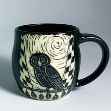 Load image into Gallery viewer, Woodcut Mug - Owl and Leaves
