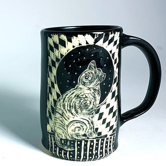 Woodcut Mug - Cat and Moon