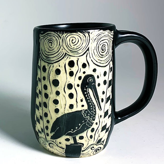 Woodcut Mug - Pelican and Pattern