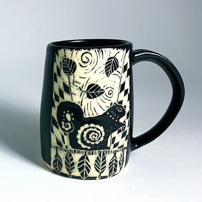 Woodcut Mug - Fancy Squirrel and Leaves