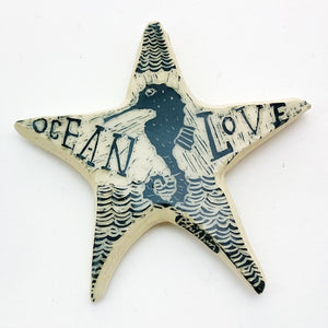 Sea Star Ornament - Ocean Love - Sea Horse Woodcut