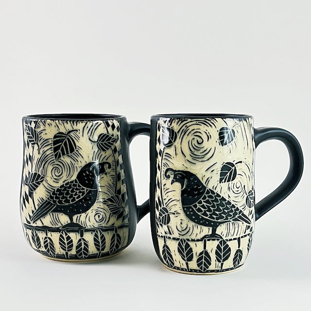 102- Mug: Quail #2 with black matte glaze