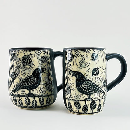 102- Mug: Quail #2 with black matte glaze