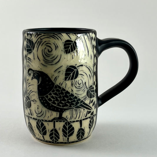 102- Mug: Quail #2 with black matte glaze