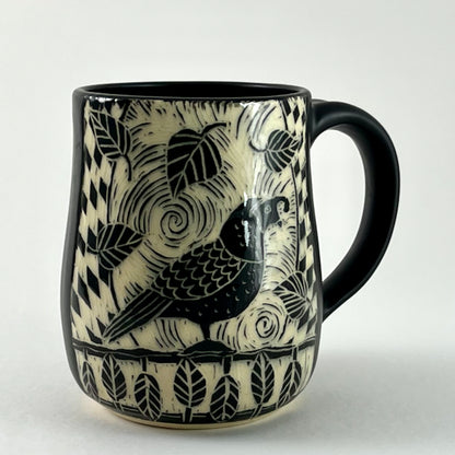 101- Mug: Quail #1 with black matte glaze